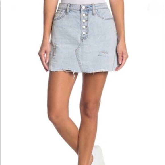 NWT Free People Mini Denim Skirt Size 27]6 A Line Button Up - Picture 1 of 7